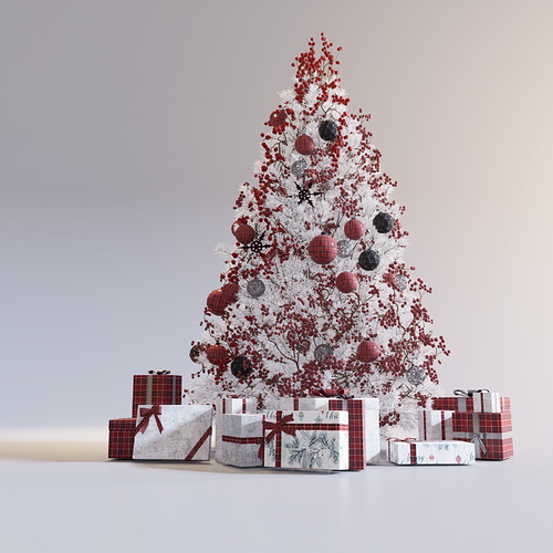 Free D5 model Christmas Red and White Tree with Gift (1)