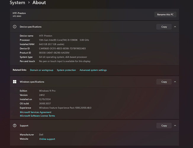 HTF-P PC Specs