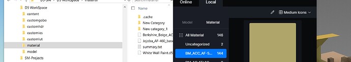 I created a new category BM-ACC-AFF-5-to720 and in the D5 Workspace materials folder it shows New Category Not the Name I called it
