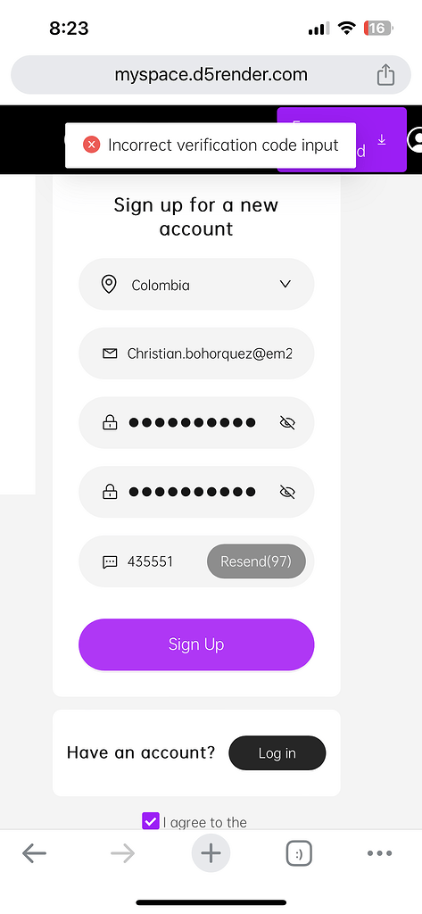 Sign up problem (incorrect verification code) - Get Help - D5 RENDER FORUM