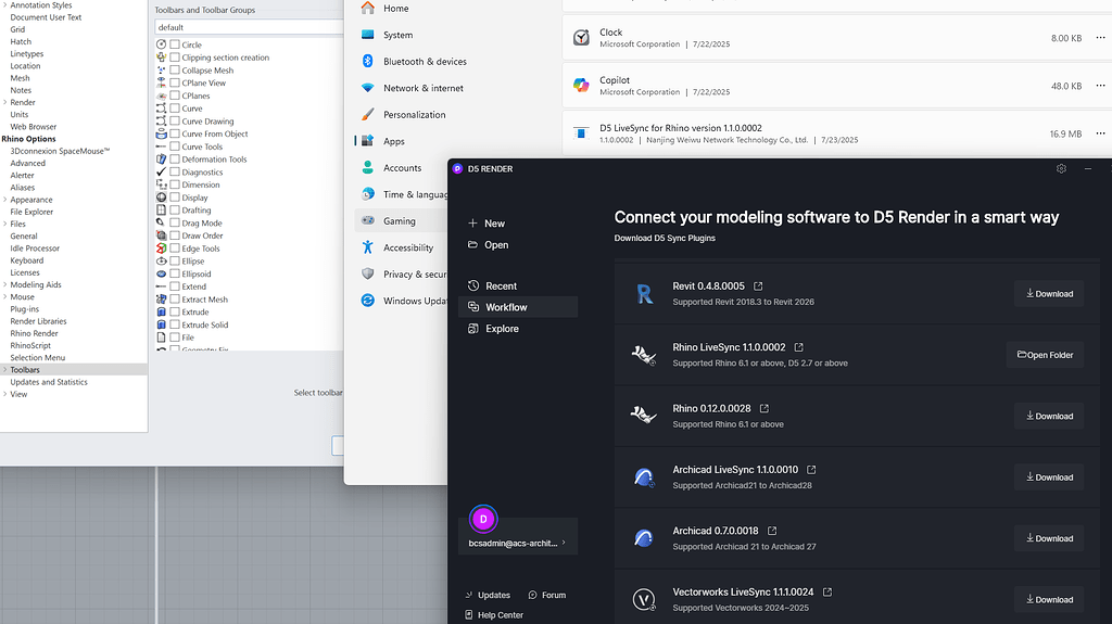 Rhino LiveSync not showing up after install - Workflow - D5 RENDER FORUM