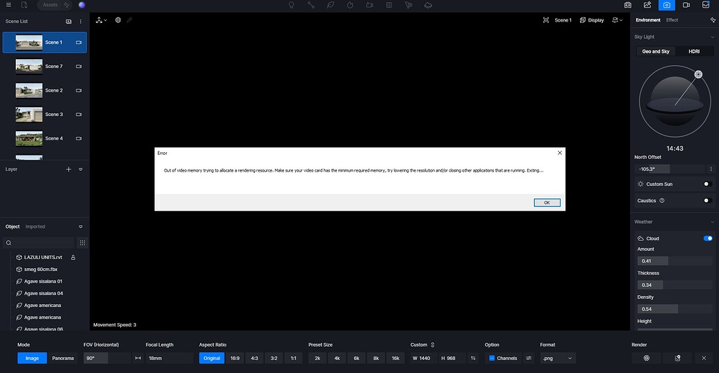 2.9 Video Memory issue, then D5 closes - Tech Support - D5 RENDER FORUM
