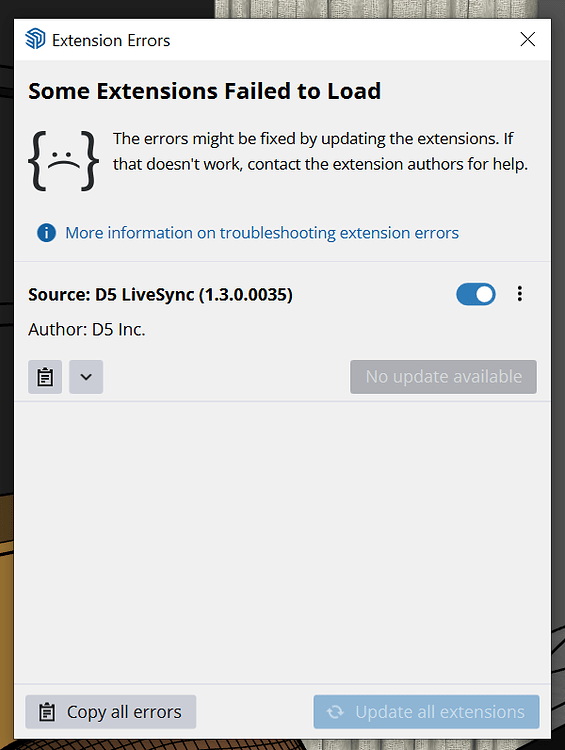 D5 livesync for Sketchup failed to load - Get Help - D5 RENDER FORUM