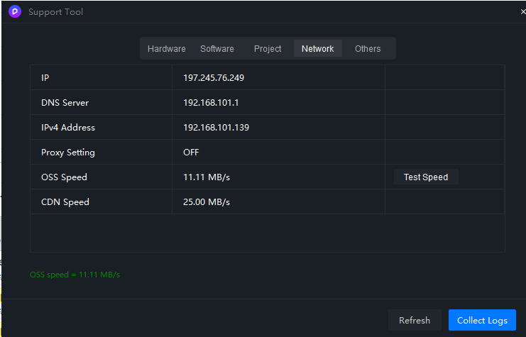 Support tool test speed